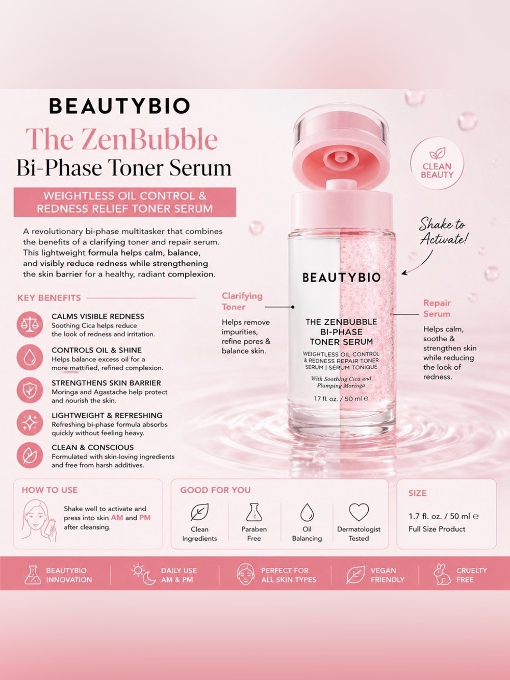 BeautyBio The ZenBubble Bi-Phase Toner Serum 1.7 oz / 50 mLOil Control